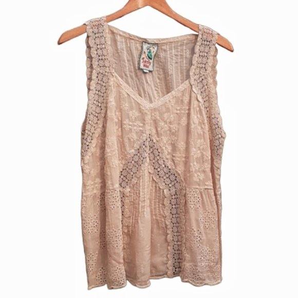 Johnny Was Tops - Johnny Was Multi Lace Dusty Rose Blouse L